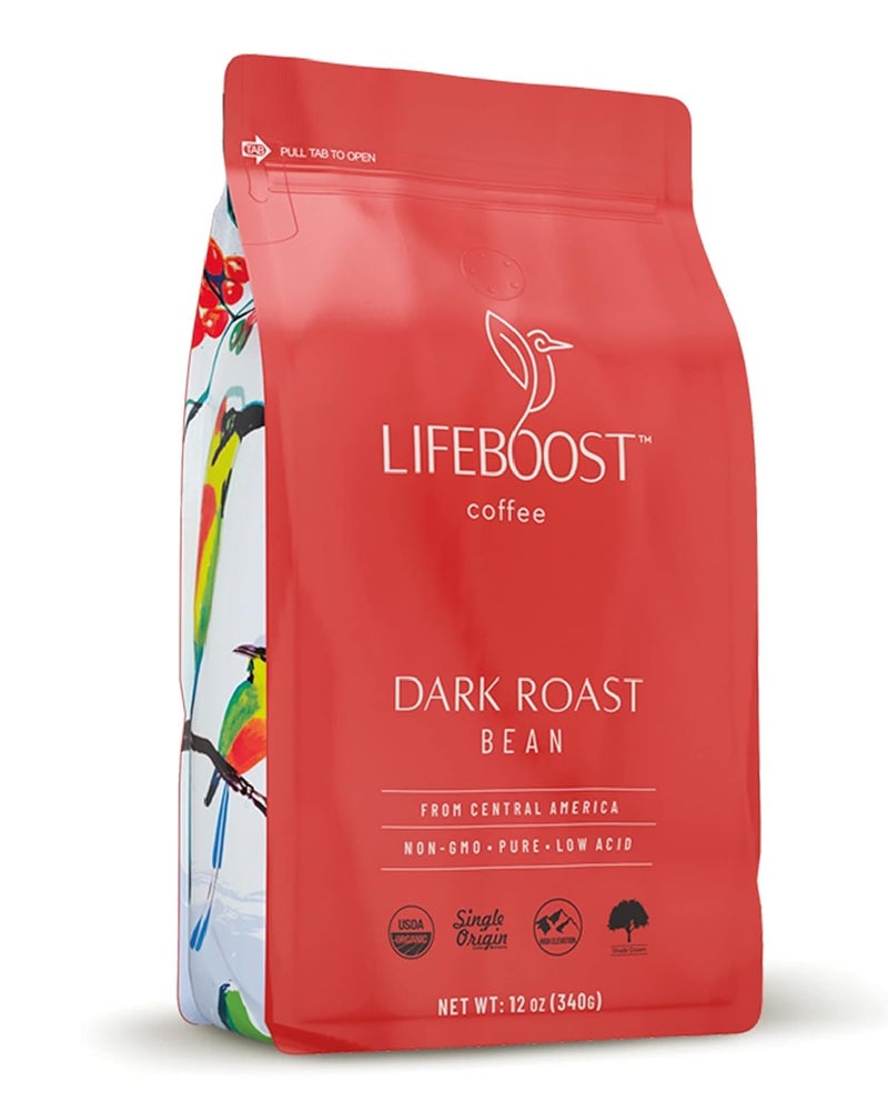 Lifeboost Dark Organic Coffee Beans - Single Origin Non-GMO Dark Roast Low Acid Coffee Beans - Third Party Tested For Mycotoxins & Pesticides - Whole Bean - 12 Ounces - Image 1